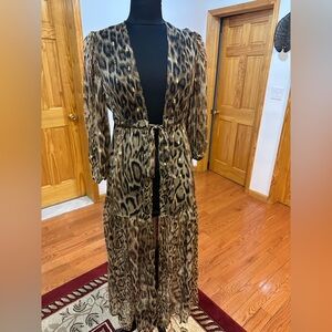 Express Brown Black Pleated Ruched over up dress in very excellent condition